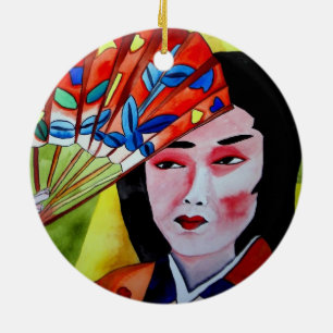 Geisha med Fläkt Julgransprydnad Keramik