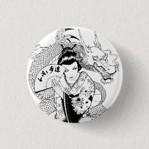 Geisha med fläktdraken knapp
