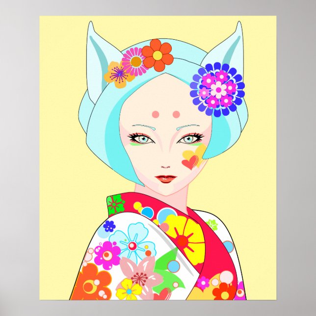 Geisha med Flowers Pop Art Poster (Framsidan)