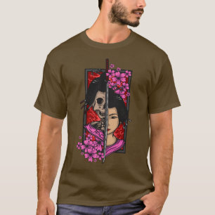 Geisha med katana och sakura cherry blommar samur t shirt