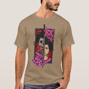 Geisha med katana och sakura cherry blommar samur t shirt