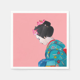 Geisha med körsbärsröd blommarjapanhomeware pappersservett