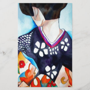 Geisha med mörk blått originalkonst av kimono brevpapper