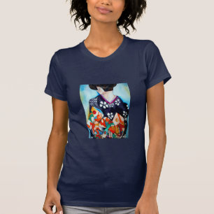 Geisha med mörkblå kimono original konst t shirt