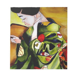 Geisha med oliv grönt kimono anteckningsblock