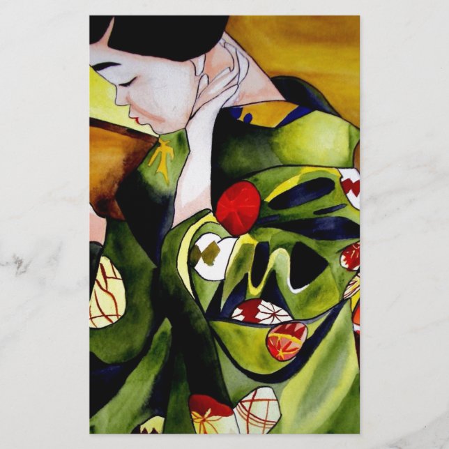 Geisha med oliv grönt kimono brevpapper (Framsida)