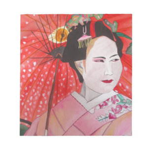 Geisha med Red Parbrella original Art-målning Anteckningsblock