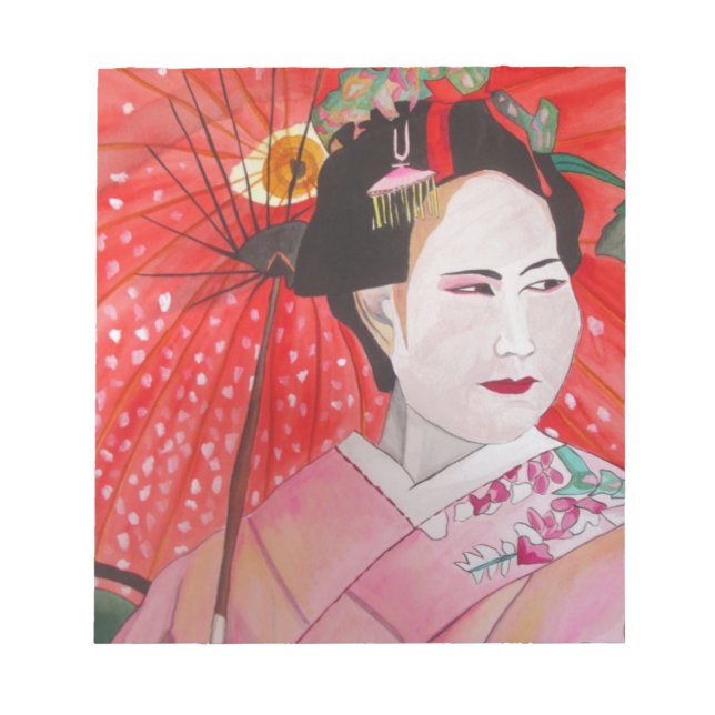Geisha med Red Parbrella original Art-målning Anteckningsblock (Framsida)