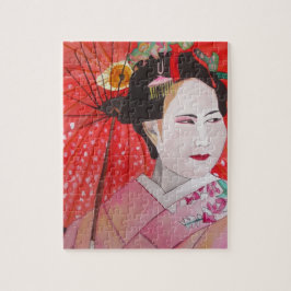 Geisha med Red Parbrella original Art-målning Pussel