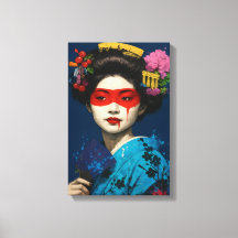 Geisha med röd mask och modern kulturell hårbit