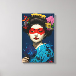 Geisha med röd mask och modern kulturell hårbit canvastryck