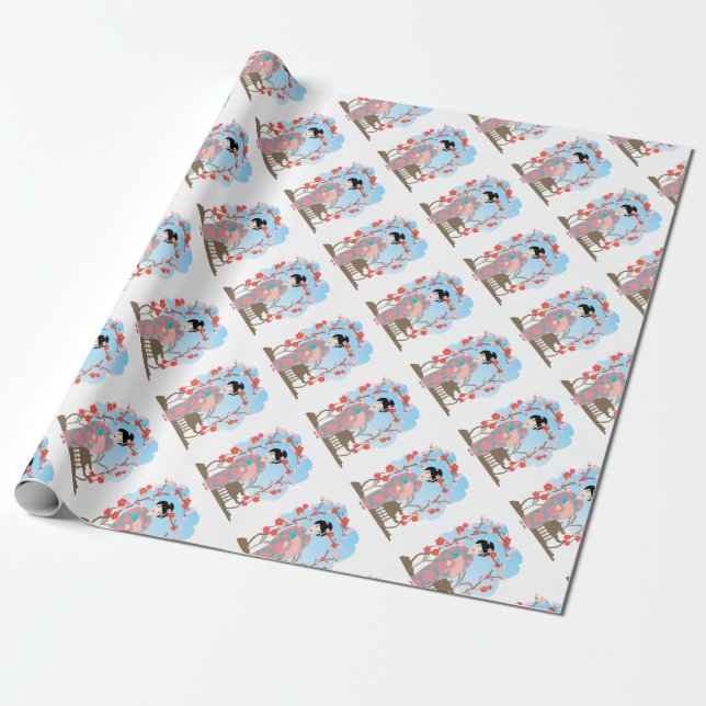 Geisha nära sakura presentpapper (Utrullad)