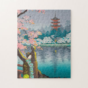 Geisha och Cherry Träd Ueno Park japanese scenery Pussel