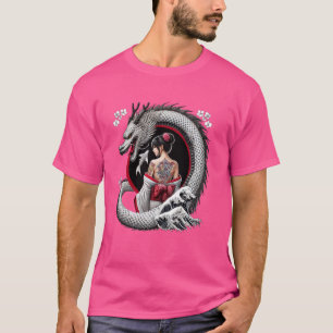 Geisha och drak tatuering konst t shirt