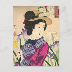 Geisha och iris japansk träsnittskonst Ukiyo-e Vykort