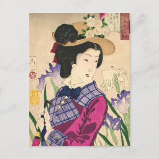 Geisha och iris japansk träsnittskonst Ukiyo-e Vykort