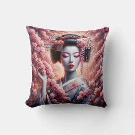 geisha oil painting with cherry blossom kudde