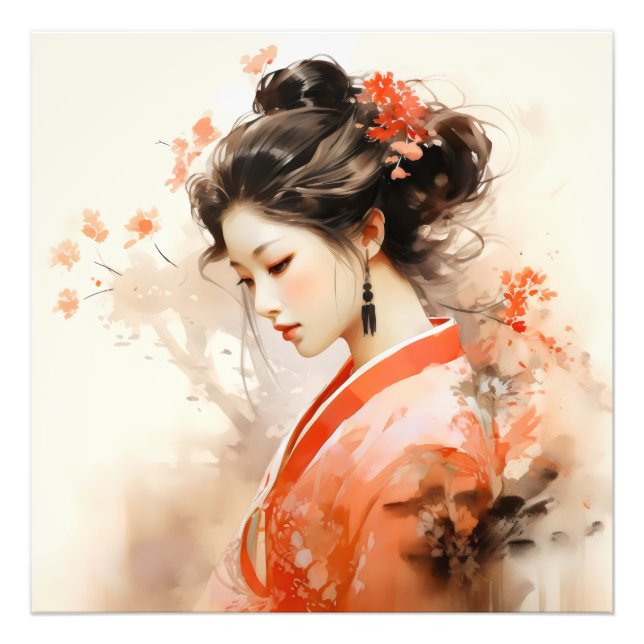 Geisha Orange Bläck Fototryck (Framsidan)