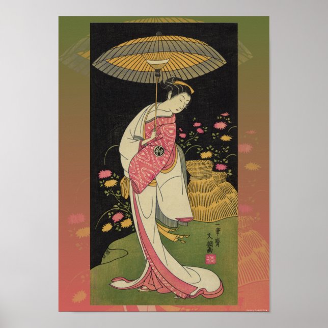 Geisha Parbrella Abstrakt Japan Pop Art Poster (Framsidan)