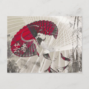 Geisha Parbrella Abstrakt Japan Pop Art Vykort