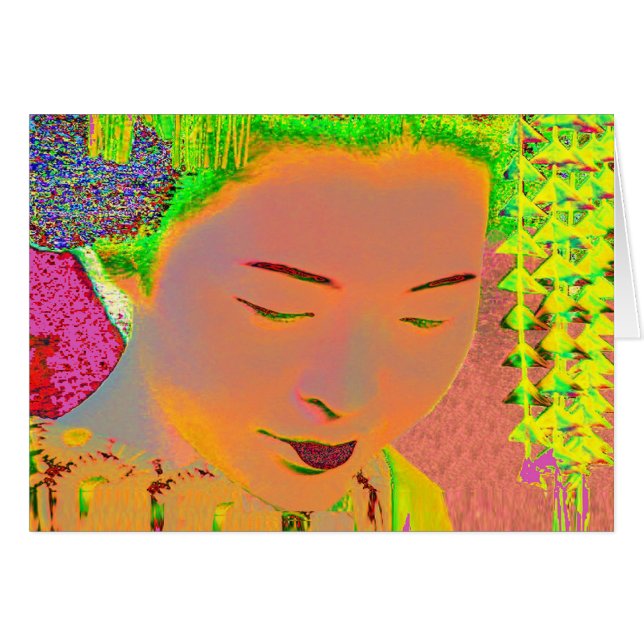 Geisha Pop Art Hälsningskort (Framsidan Horizontal)