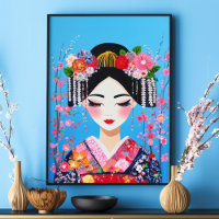 Geisha Porträtt Cherry Blommars Japansk Wall Art