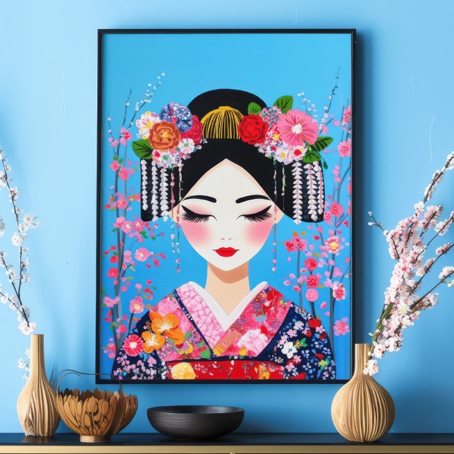 Geisha Porträtt Cherry Blommars Japansk Wall Art Poster (Skapare uppladdad)