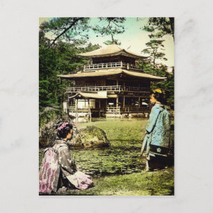 Geisha Posing på Kinkaku-ji Golden Temple Japan Vykort