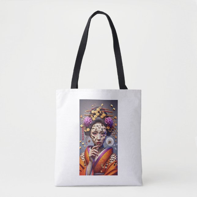 "Geisha Puzzle Illusion - Artistic Tote Bag" Tygkasse (Framsida)