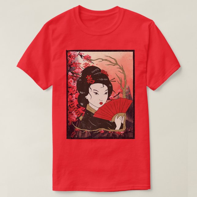 Geisha Sakura Cherry Blommar Geisha Girl Japan Cul T Shirt (Design framsida)