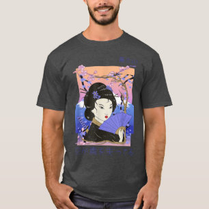 Geisha Sakura Cherry Blommar Samurai Fuji Mountain T Shirt