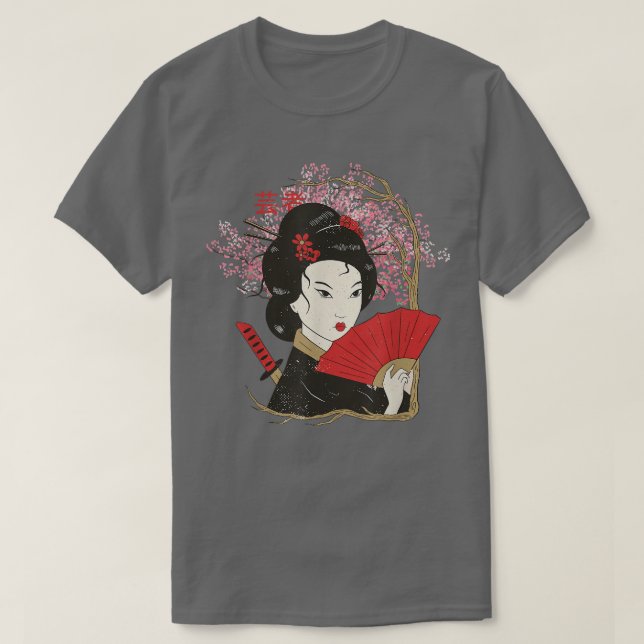 Geisha Sakura Cherry Blossom Geisha Girl Japan Cul T Shirt (Design framsida)