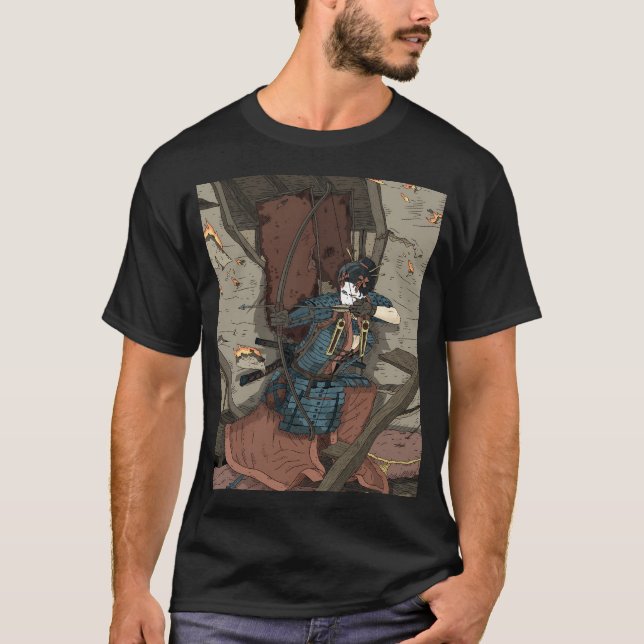 Geisha Samurai Girl med en bin och Katana. T Shirt (Framsida)
