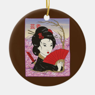 Geisha Samurai Japan Culture Japanska Kawaii Julgransprydnad Keramik