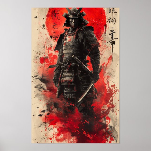 Geisha Samurai Poster i Black and Red Färg (Framsidan)