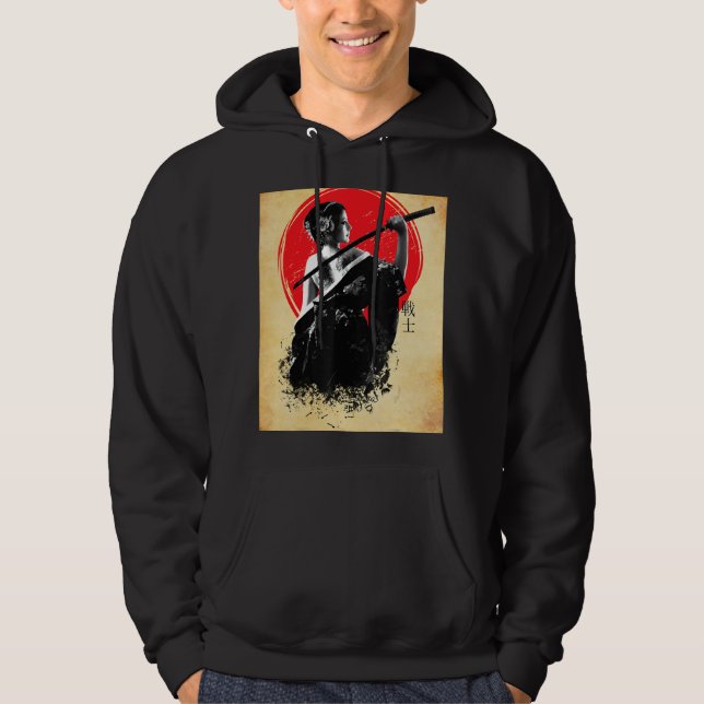 Geisha Samurai Warrior med sword Japansk Aesthet Hoodie (Framsida)