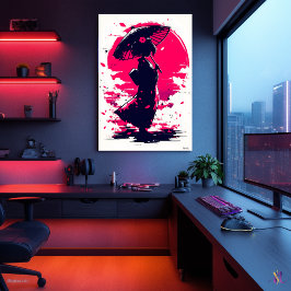 Geisha Serenity - Elegance in Sakura Breeze Poster