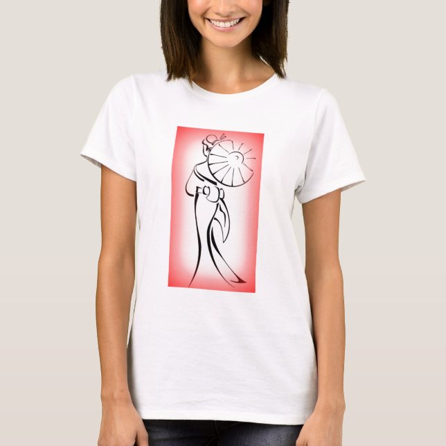 Geisha Silhouette Red Kant T-shirt (Framsida)
