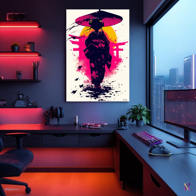 Geisha Siluett vid Solnedgång – Traditionell Elega Poster (Skapare uppladdad)