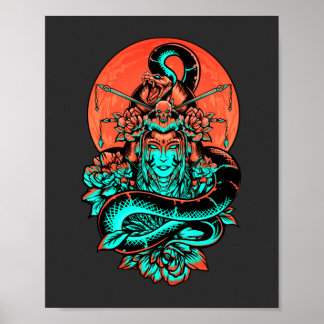 Geisha Tatto brände orange och svart Poster