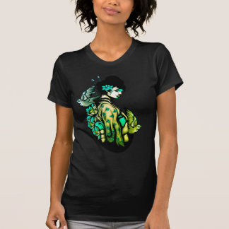 Geisha Tatto Grönt och svart blommigt T-Shirt