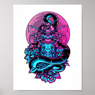Geisha Tattoo Rosa blommigt Poster