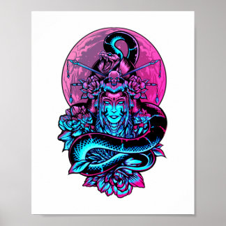 Geisha Tattoo Rosa blommigt Poster
