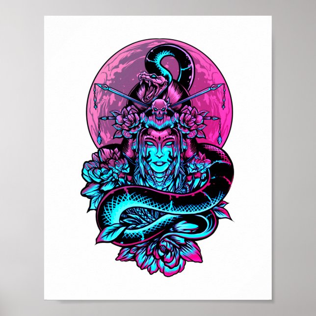 Geisha Tattoo Rosa blommigt Poster (Framsidan)
