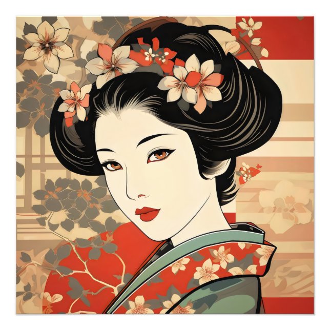 Geisha Traditional Ukiyo-e Fototryck (Framsidan)
