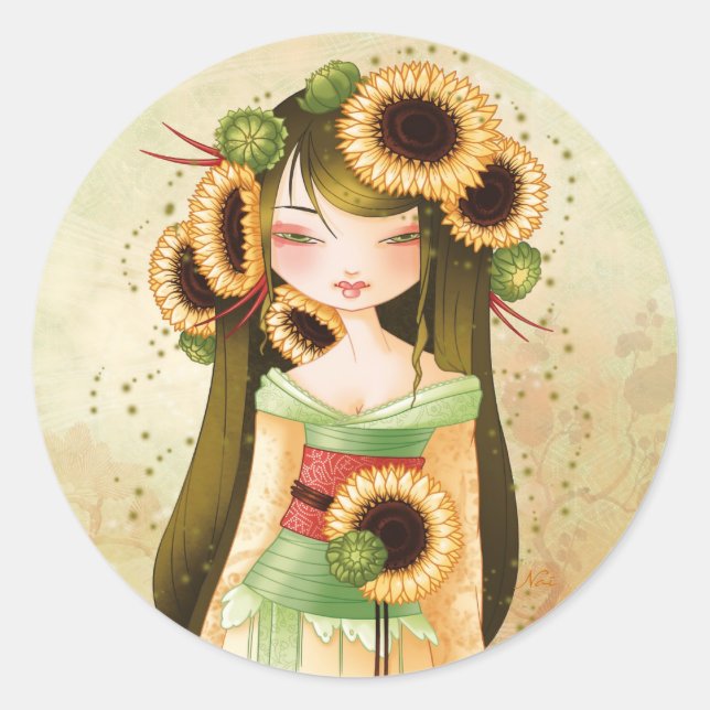 Geisha Trounesol Runt Klistermärke (Framsida)