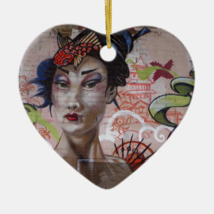 Geisha Urban Graffiti Street Art Julgransprydnad Keramik