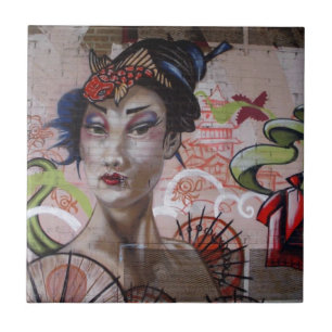 Geisha Urban Graffiti Street Art Kakelplatta