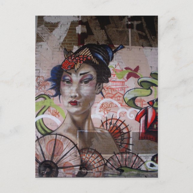 Geisha Urban Graffiti Street Art Vykort (Framsida)