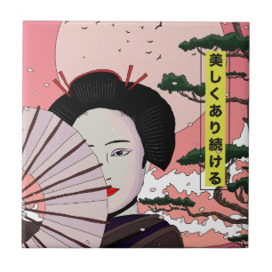 Geisha Var Vacker Japansk mangastil Japansk  Kakelplatta